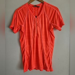 Athleta Womens Large Zip Front Short Sleeve Athletic Shirt Zip Pockets